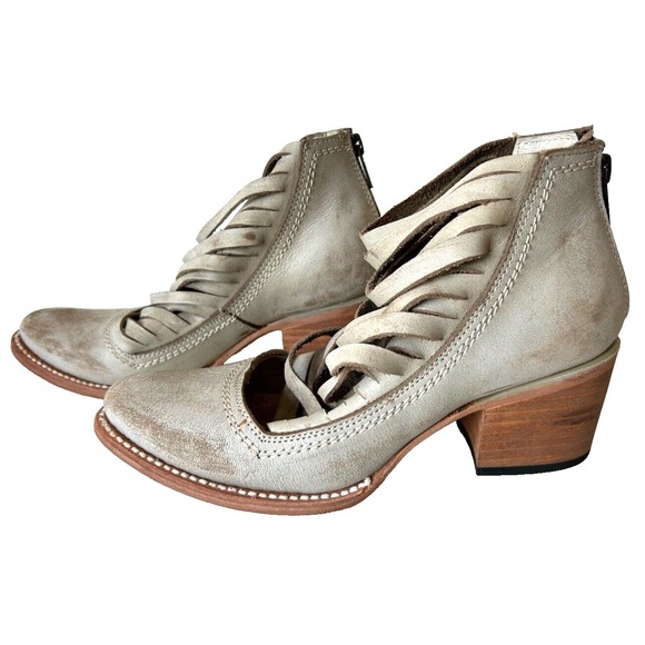 Freebird Sabra Bootie Strappy Block Heel Zip Mexico Supple Leather Ice 6 EUC - Picture 1 of 11